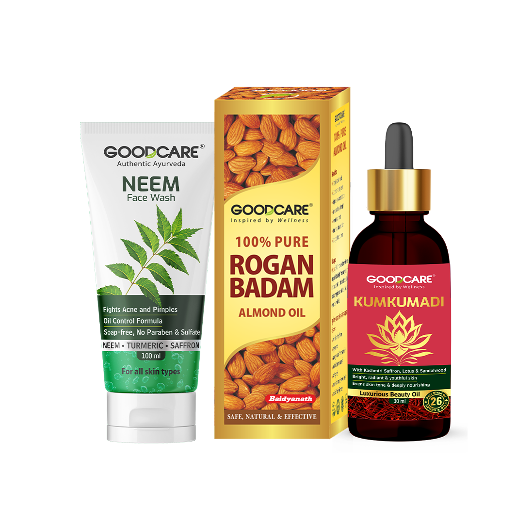 Glow Care Trio Of Kumkumadi Oil, Almond Oil & Neem Facewash