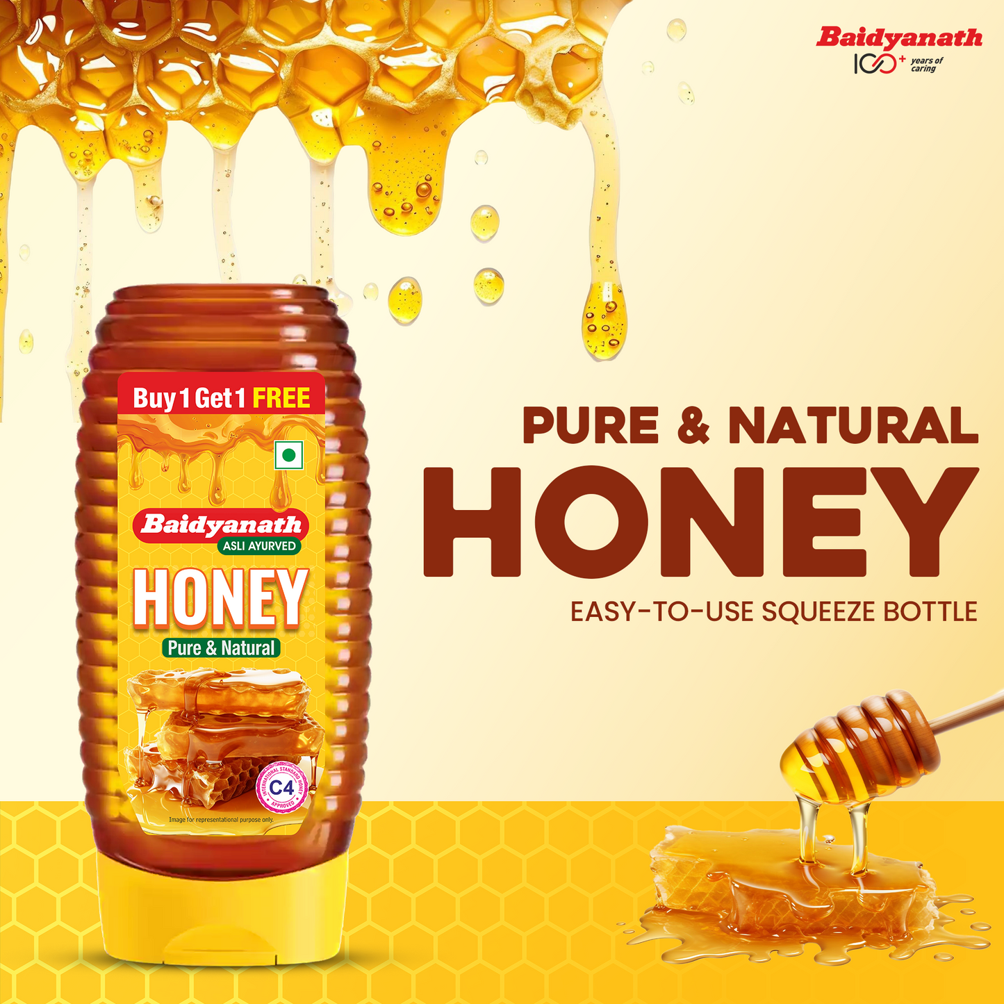 Baidyanath Squeeze Honey in Easy Squeeze Bottle for Healthy Sweetening