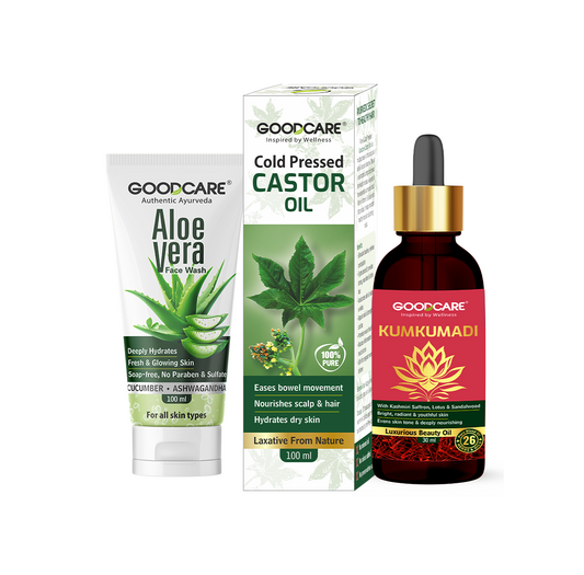 Radiance Boost Trio: Kumkumadi Oil, Castor Oil & Aloe Facewash